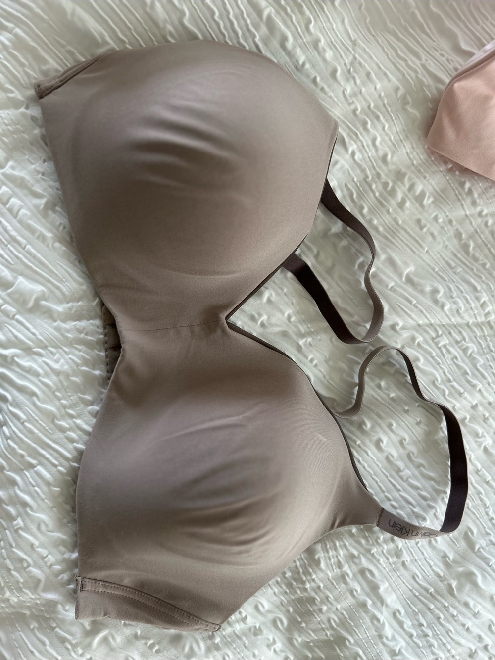 NWT - Size L - Calvin Klein 2-Pack Wirefree Microfiber Bras - Beige & Light Pink - Picture 3 of 10